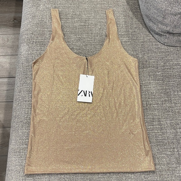 Zara Shimmering Gold Tank Top - Picture 1 of 4